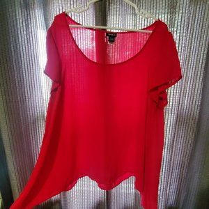 Torrid Bright Pink Sharkbite Short Sleeve Sheer Top 1X/1